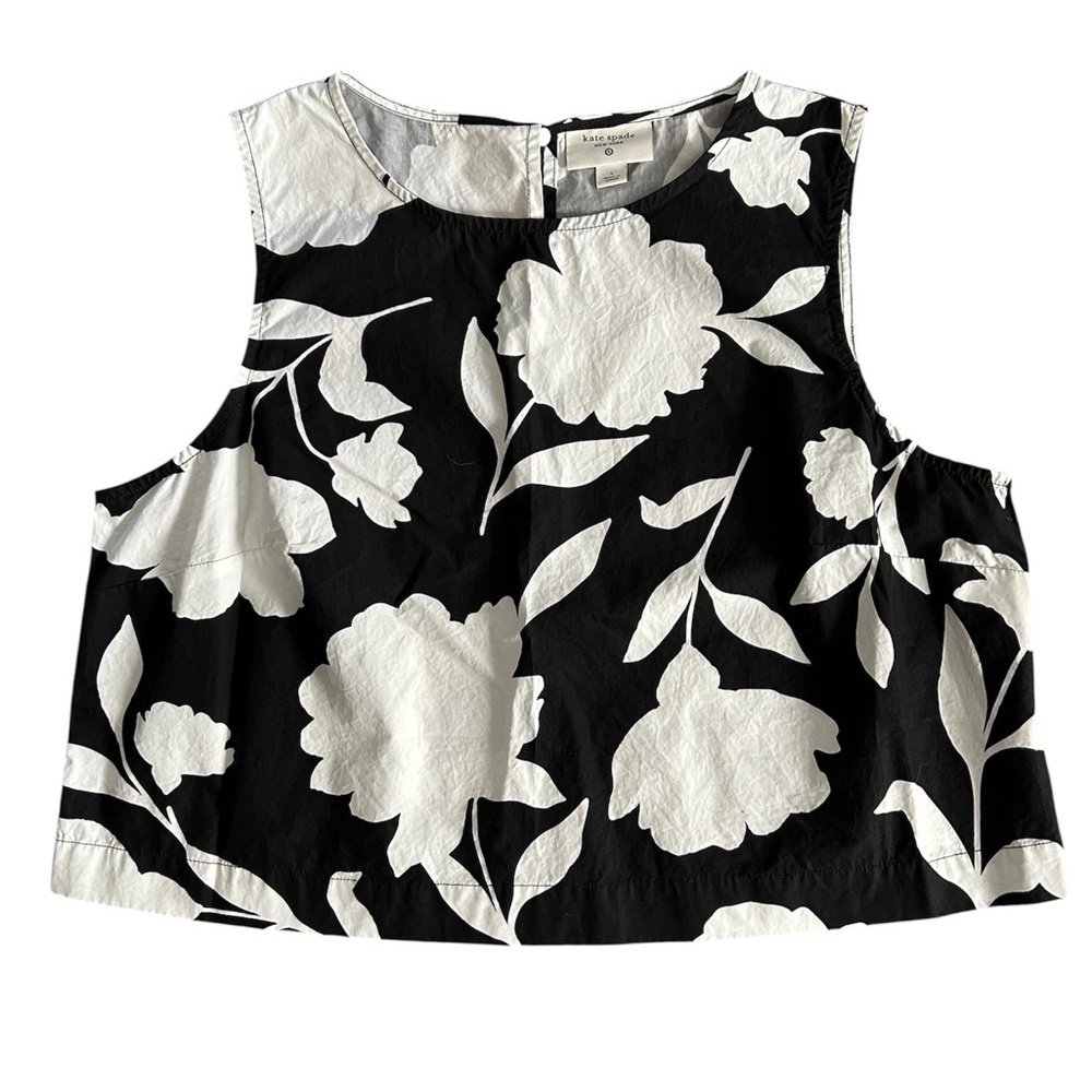 Kate Spade Floral Black and White cotton Women's cropped top sz L nwot (20)